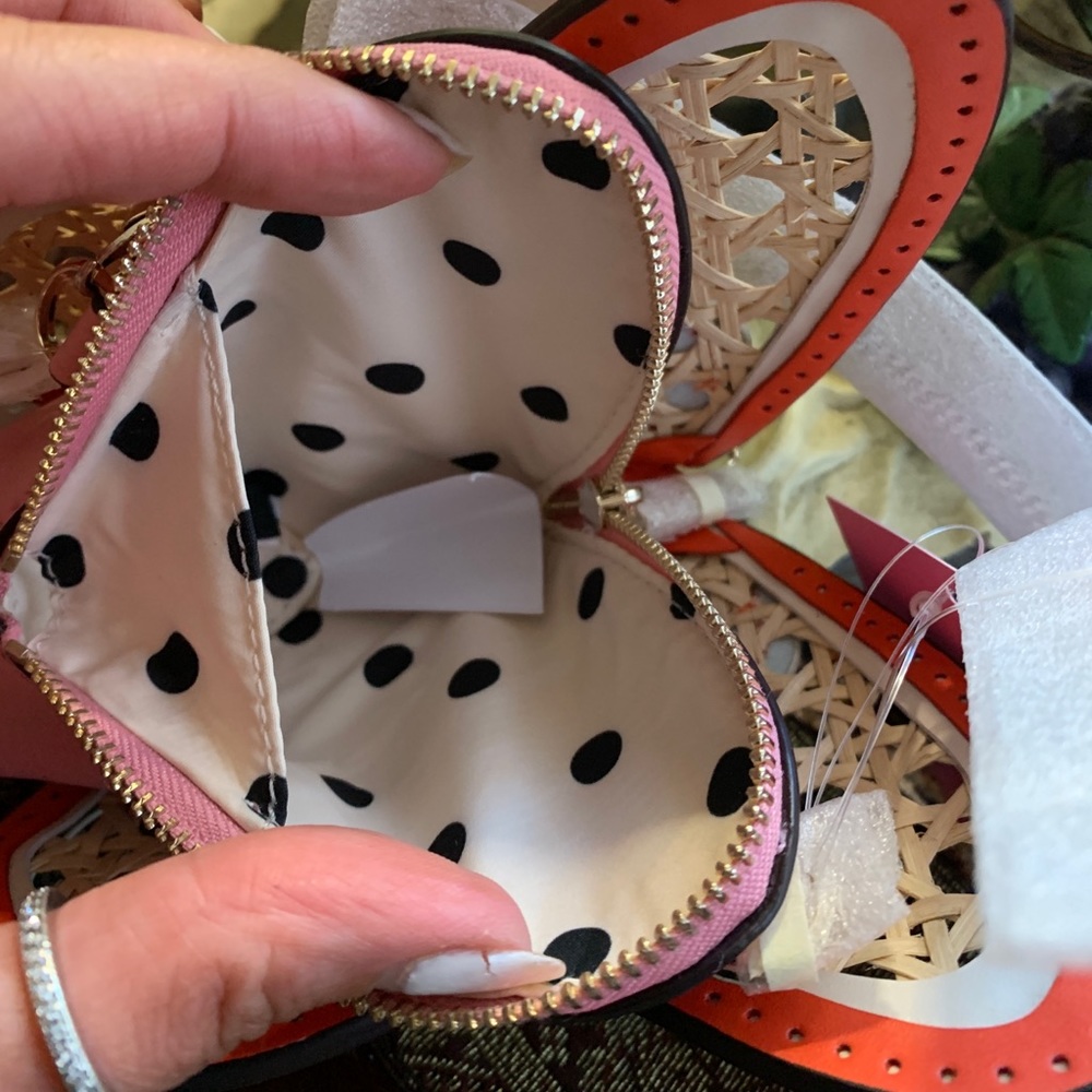 Authentic Kate spade Leather/Straw butterfly zip coin/cards on chain crossbody - Picture 6 of 11